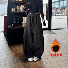 批发秋冬加绒加厚高腰<b class='q'>印花</b>豹纹休闲阔腿裤