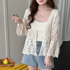 实拍 胖MM 文艺复古炒色针织开衫镂空高档镂空披肩外套上衣