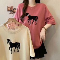 批发实拍 <b class='q'>大码</b>胖MM 韩版宽松圆领针织上衣设计感手工钉钻设计薄款上衣