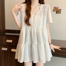 批发实拍 大码胖MM 摩登轻薄天丝绵<b class='q'>娃娃衫</b>衬衣夏季新款宽松V领泡泡袖