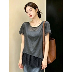 批发实拍  <b class='q'>大码</b>胖MM  法式温柔花边蕾丝拼接假两件上衣