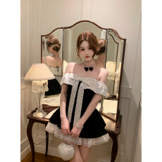 批发Sugarlily甜崽小鹿「缪斯千金」原创波点拼色<b class='q'>修身</b>千金甜美连衣裙