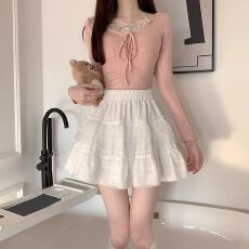 批发白色蕾丝蓬蓬蛋糕裙半身裙女<b class='q'>春</b>夏季2025新款秋款松紧腰芭蕾风短裙