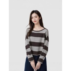 批发撞色慵懒风<b class='q'>针织衫</b>女时尚新款显瘦遮肉打底长袖条纹宽松软糯毛衣