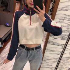 批发网红同款ins潮拼色拉链立领长袖<b class='q'>卫衣</b>女2026秋季短款高腰露脐上衣