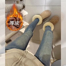 批发美式复古高腰小脚牛仔裤女2025秋冬加绒修身显瘦<b class='q'>弹力</b>紧身<b class='q'>铅笔裤</b>子