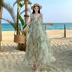 批发实拍2026女夏季新款晕染印花莱赛尔<b class='q'>网纱</b>吊带连衣裙氛围大摆<b class='q'>长裙</b>