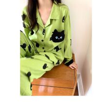 批发120克足云朵<b class='q'>棉</b>可爱小黑猫长袖<b class='q'>睡衣</b>女卡通秋冬季可外穿家居服套装