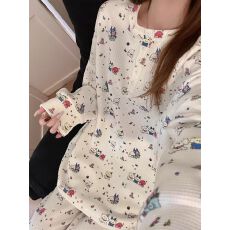 批发可爱<b class='q'>卡通</b>小狗印花<b class='q'>睡衣</b>女春秋季新款大码长袖纽扣家居服套装可外穿