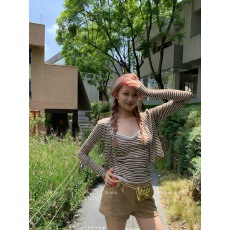 批发8uioio 歌弗加<b class='q'>纳</b> 条纹吊带背心两件套女2025夏季新款短款开衫套装