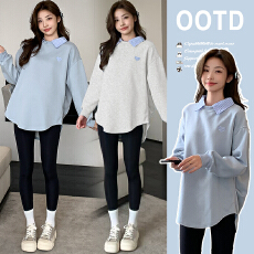 批发2025新款秋装假两件遮肚子不显怀长袖卫衣孕期法式穿搭套装小个子