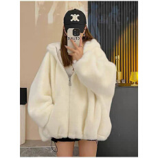 批发2025秋冬仿水貂毛毛绒皮毛一体孕妇装中长款环保皮草外套宽松连帽