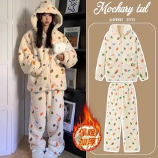 批发2025新款<b class='q'>孕妇</b><b class='q'>套装</b>冬加绒加厚珊瑚绒家居服可外穿波点睡衣秋冬连帽