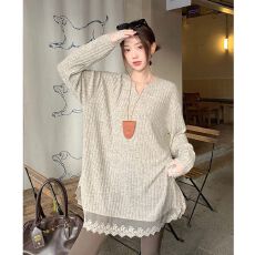 批发2025秋冬新款帷幔休闲时尚百搭蕾丝花边拼接孕妇装套头T恤打底衫