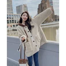 批发2025<b class='q'>孕妇装</b>羊羔毛连帽外套冬季小个子宽松中长款毛绒加厚保暖<b class='q'>上衣</b>