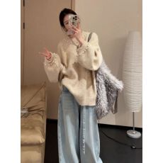 2026秋冬新款慵懒和高端圆领针织女式针织衫宽松软糯孕妇装针织衫