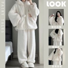 批发2025新款冬天软糯连帽珊瑚绒<b class='q'>孕妇装</b>秋冬季加绒加厚保暖家居服套装