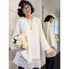 批发2026年秋冬新款中长款拼接花边蕾丝打底衫<b class='q'>孕妇装</b>韩系宽松<b class='q'>百搭</b>上衣