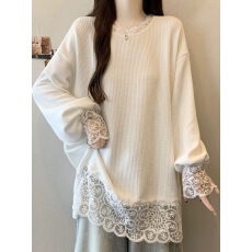 2026年秋冬新款中长款拼接花边蕾丝打底衫孕妇装韩系宽松百搭上衣