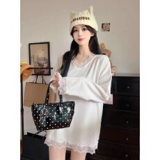 批发2026年秋<b class='q'>冬</b>V领中长款拼接花边蕾丝打底衫孕妇装韩系宽松百搭上衣