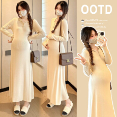 批发实拍长袖<b class='q'>连衣裙</b>2025新款韩系配大衣内搭打底长裙秋冬季<b class='q'>孕妇装</b>