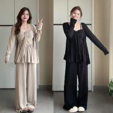 批发2026春秋新款设计感吊带开衫高级感<b class='q'>大码</b>女阔腿裤显瘦遮肉孕妇套装