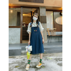 批发2026新款夏季多巴胺穿搭减龄牛仔背带裙<b class='q'>宽松</b>显瘦衬衫时尚孕妈套装