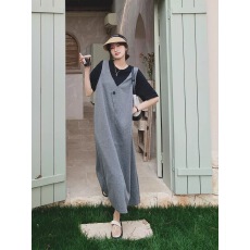 2026新款夏季假两件撞色拼接设计法式文艺遮肚显瘦休闲孕妇连衣裙