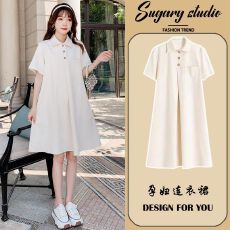 2026新款夏装时尚设计气质显瘦休闲复古遮肚POLO韩版孕妇装连衣裙