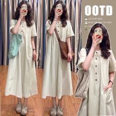 2026新款时尚慵懒风短袖裙子设计宽松遮肚显瘦薄款透气孕妇连衣裙