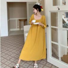 批发2026新款夏季时尚法式简约风格绵绸冰凉感宽松甜美遮肉孕妇<b class='q'>连衣裙</b>