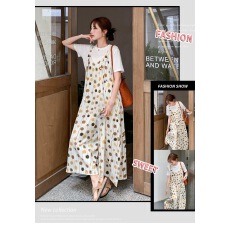 夏装2026新款套装韩系波点撞色显瘦背带裙上衣孕妇两件套减龄甜美