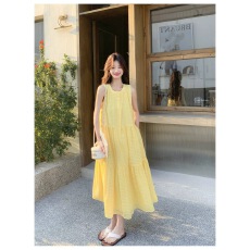 批发孕妇夏装连衣裙2026新款甜美少女清凉感格纹无袖女高级感宽松遮肚
