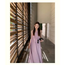 批发孕妇夏装连衣裙2026新款法式压褶圆领大码背心裙女高级感宽松遮肚