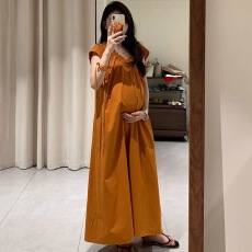 批发2026新款法式温柔风V领褶皱夏宽松遮肚子显瘦孕妇装连衣裙高级感