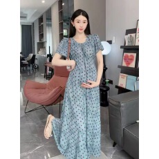批发法式复古碎花短袖女夏2026新款碎花拼接温柔风V领遮肚显瘦<b class='q'>孕妇装</b>