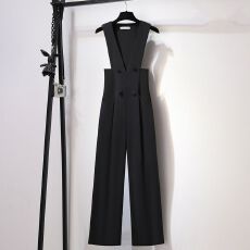 批发黑色背带裤女2025秋冬<b class='q'>新款</b>显瘦遮肚设计感高腰气质阔腿西装<b class='q'>连体裤</b>
