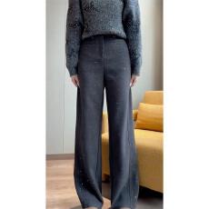 批发通勤时尚直筒裤女百搭亮片深灰色简约秋冬毛呢小个子<b class='q'>休闲</b>裤子女