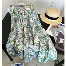批发碎花半身裙女夏季2026新款法式气质伞裙中长款高腰a字裙蓝色裙子