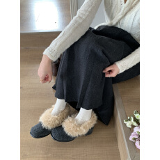 批发粗跟方头温柔毛毛鞋女冬季新款法式灰色配裙子仙女<b class='q'>气质</b>保暖棉鞋
