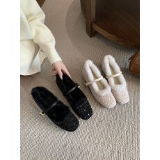 亮片毛毛加绒粗跟方头温柔女冬季新款仙女气质保暖跟鞋