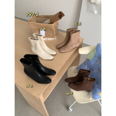 批发秋冬新款内增高方头短靴侧拉链瘦瘦靴巨显瘦百搭好穿