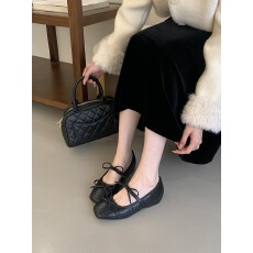 批发内增高版法式气质蝴蝶结毛毛单鞋2025仙女配裙子加绒玛丽珍鞋