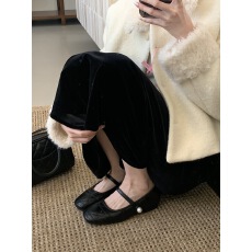 批发内增高版法式气质珍珠魔术贴毛毛单鞋2025仙女配裙子加绒玛丽珍鞋