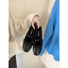 批发珍珠魔术贴小香风2025加绒黑色玛丽珍毛毛鞋<b class='q'>冬</b>季保暖内增高版