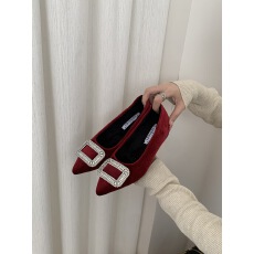 丝绒内增高版～绝美配裙子气质晚晚风尖头水钻百搭好穿毛毛单鞋