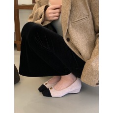 批发法式高级感山茶花小香风<b class='q'>复古</b>毛呢秋冬新款保暖巨百搭好穿单鞋