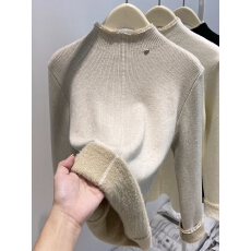 批发一体绒<b class='q'>加绒</b>加厚长袖针织衫女毛衣秋冬新款蕾丝拼接半高领打底上衣