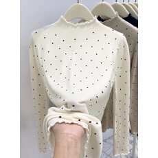 批发波点半高领木耳边长袖针织衫女2025<b class='q'>冬</b>季新款修身洋气内搭打底上衣