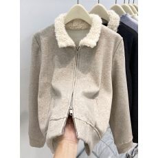 批发毛领双拉链长袖开衫外套女2025冬季新款设计高级感加绒卫衣上衣
